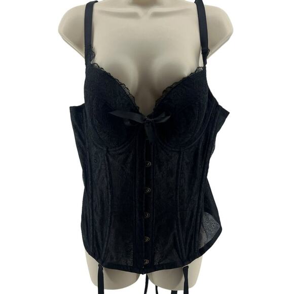 Savage X Fenty Embroidered Lace Corset Black Womens Plus Size 1X - Picture 2 of 10